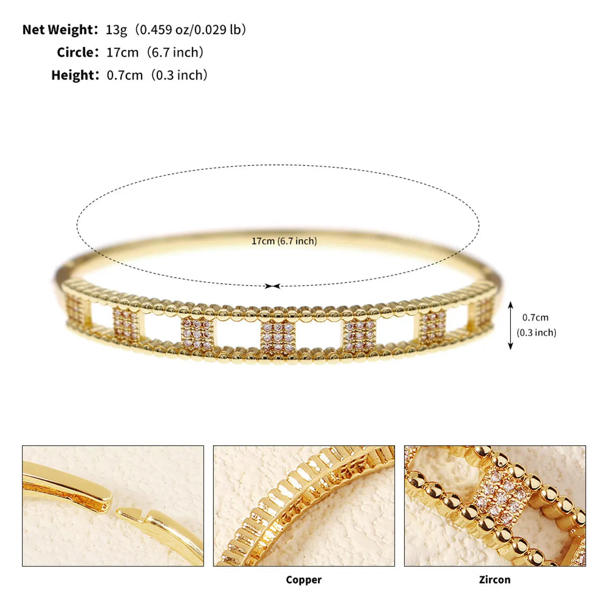 French Style Modern Style Classic Style Love Round Square Rhinestones Zircon Alloy Copper Wholesale Bangle