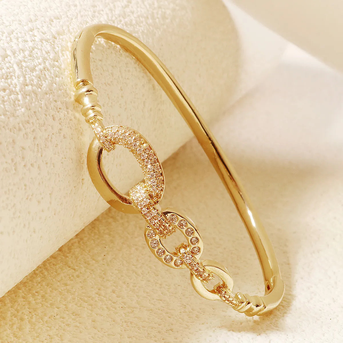 French Style Modern Style Classic Style Love Round Square Rhinestones Zircon Alloy Copper Wholesale Bangle