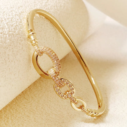 French Style Modern Style Classic Style Love Round Square Rhinestones Zircon Alloy Copper Wholesale Bangle