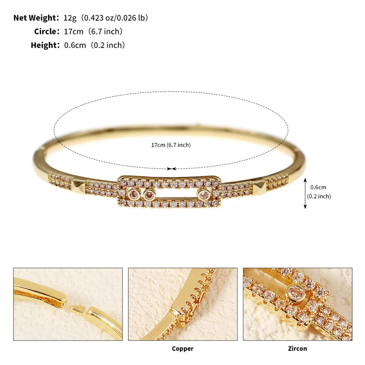 French Style Modern Style Classic Style Love Round Square Rhinestones Zircon Alloy Copper Wholesale Bangle