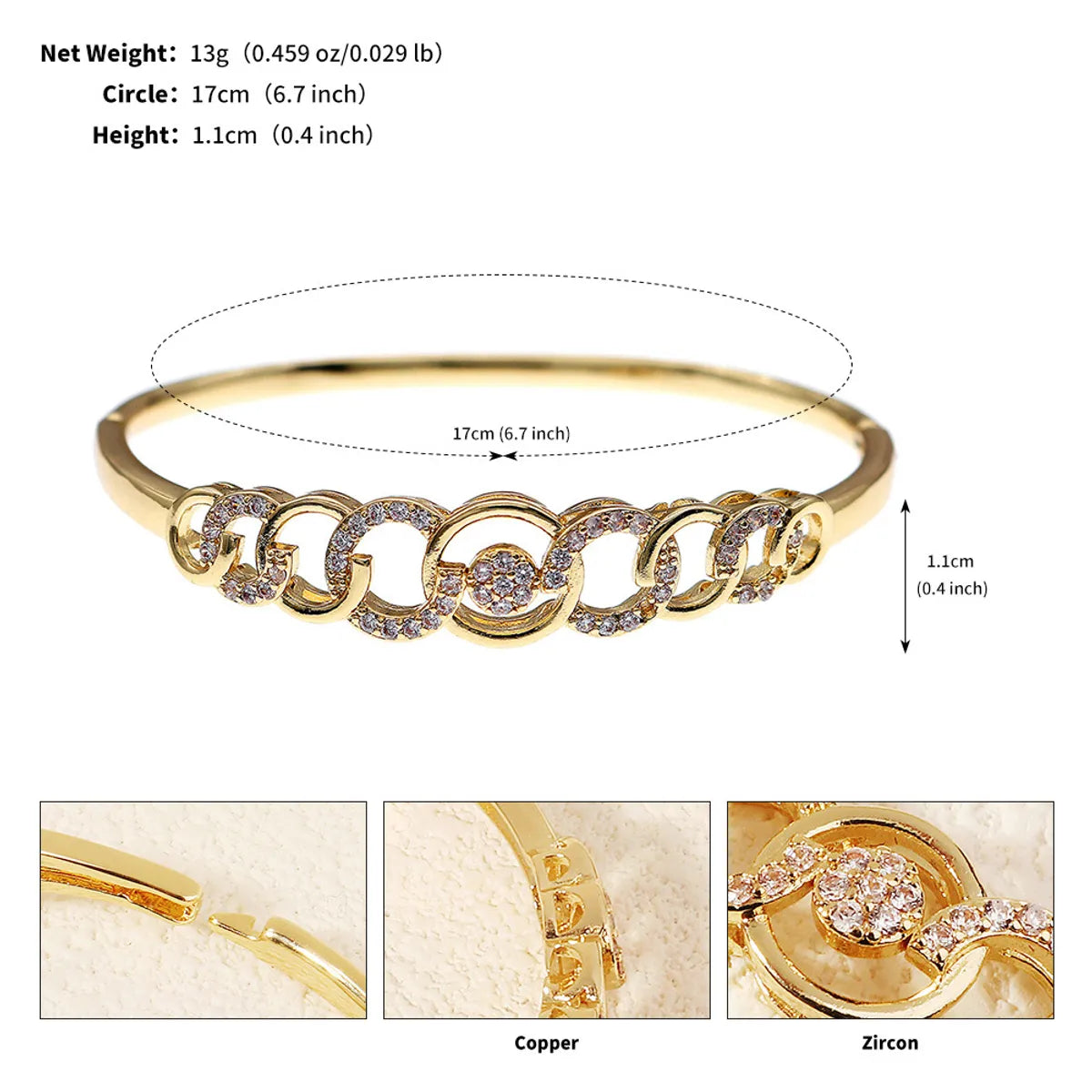 French Style Modern Style Classic Style Love Round Square Rhinestones Zircon Alloy Copper Wholesale Bangle