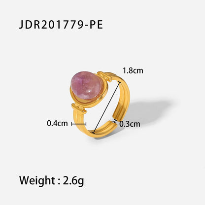 Wholesale Jewelry French Style Oval 304 Stainless Steel Artificial Gemstones Inlay Open Ring