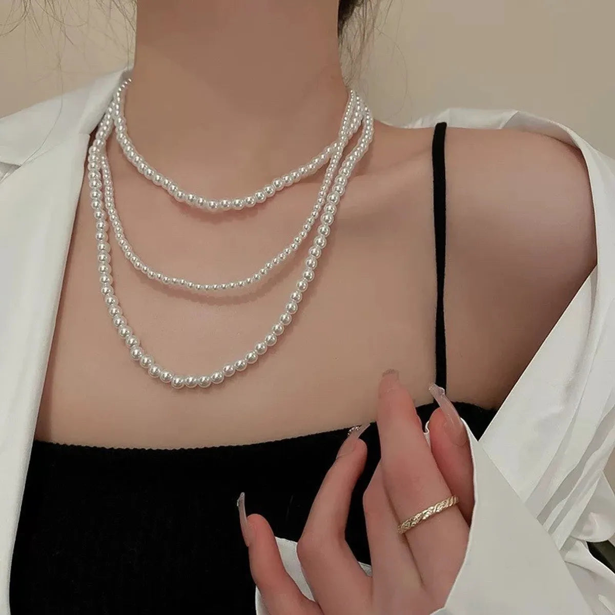 French Style Round Pearl Plating Women'S Necklace