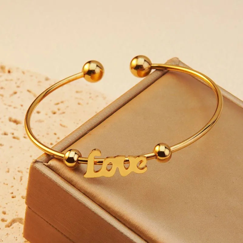 French Style Simple Style Commute Letter 304 Stainless Steel 18K Gold Plated Cuff Bracelets In Bulk