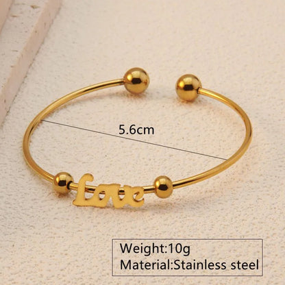 French Style Simple Style Commute Letter 304 Stainless Steel 18K Gold Plated Cuff Bracelets In Bulk