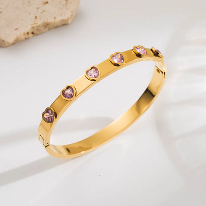 French Style Simple Style Heart Shape 304 Stainless Steel 18K Gold Plated Zircon Bangle In Bulk