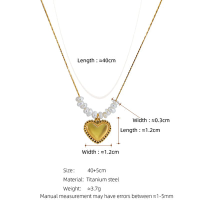 French Style Simple Style Heart Shape 304 Stainless Steel Freshwater Pearl Pearl 18K Gold Plated Women'S Pendant Necklace