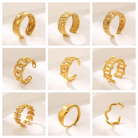 French Style Simple Style Irregular Lattice Heart Shape Stainless Steel Plating Hollow Out 18k Gold Plated Rings