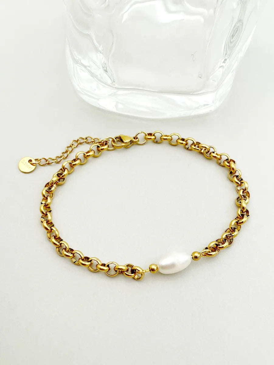 French Style Simple Style Irregular Stainless Steel Imitation Pearl Patchwork Plating 14k Gold Plated Bracelets