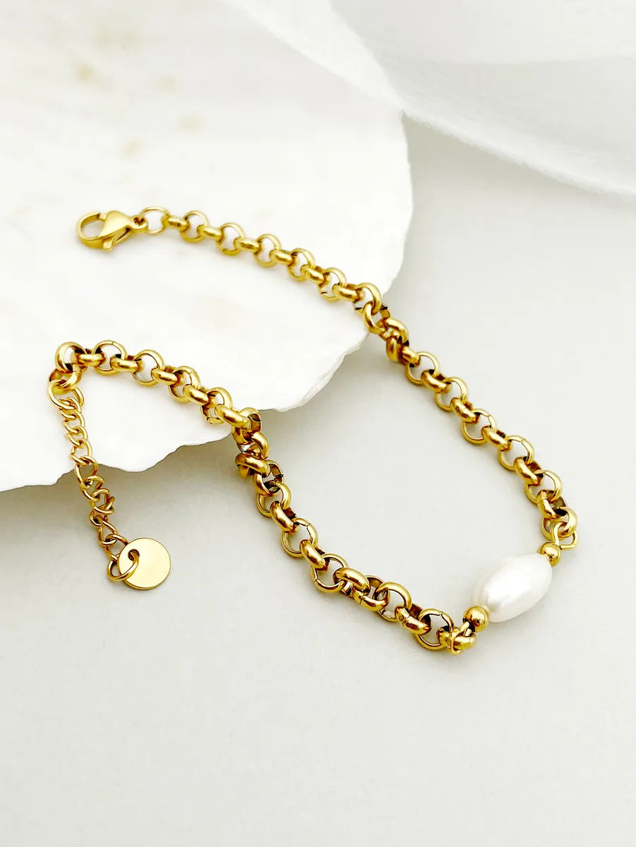 French Style Simple Style Irregular Stainless Steel Imitation Pearl Patchwork Plating 14k Gold Plated Bracelets