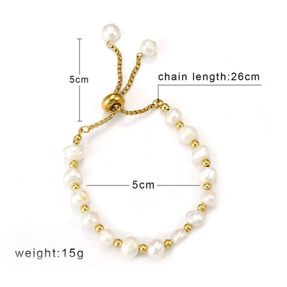 French Style Simple Style Round 304 Stainless Steel Freshwater Pearl 18K Gold Plated Freshwater Pearl Bracelets In Bulk