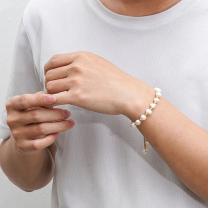 French Style Simple Style Round 304 Stainless Steel Freshwater Pearl 18K Gold Plated Freshwater Pearl Bracelets In Bulk