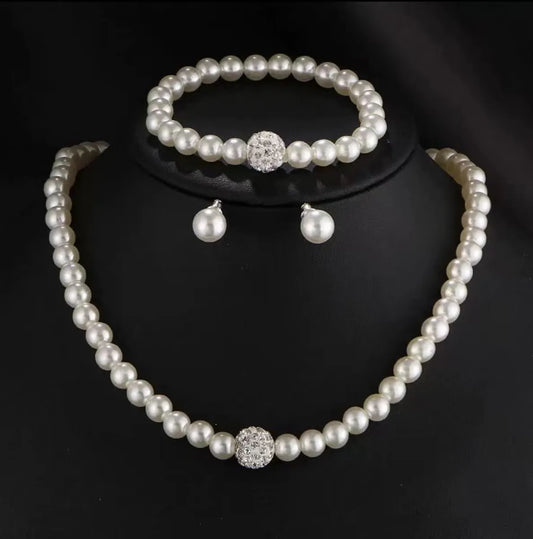 French Style Solid Color Imitation Pearl Beaded Women's Bracelets Earrings Necklace