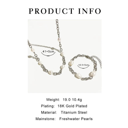 Wholesale Jewelry French Style Solid Color Stainless Steel Freshwater Pearl Freshwater Pearl 18K Gold Plated Chain Bracelets Necklace