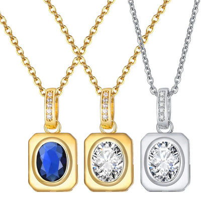 French Style Square Stainless Steel Copper Plating Inlay Zircon 18k Gold Plated Pendant Necklace