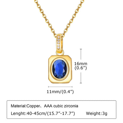 French Style Square Stainless Steel Copper Plating Inlay Zircon 18k Gold Plated Pendant Necklace