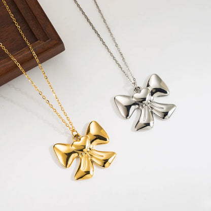 French Style Sweet Bow Knot Stainless Steel Plating 18k Gold Plated Pendant Necklace