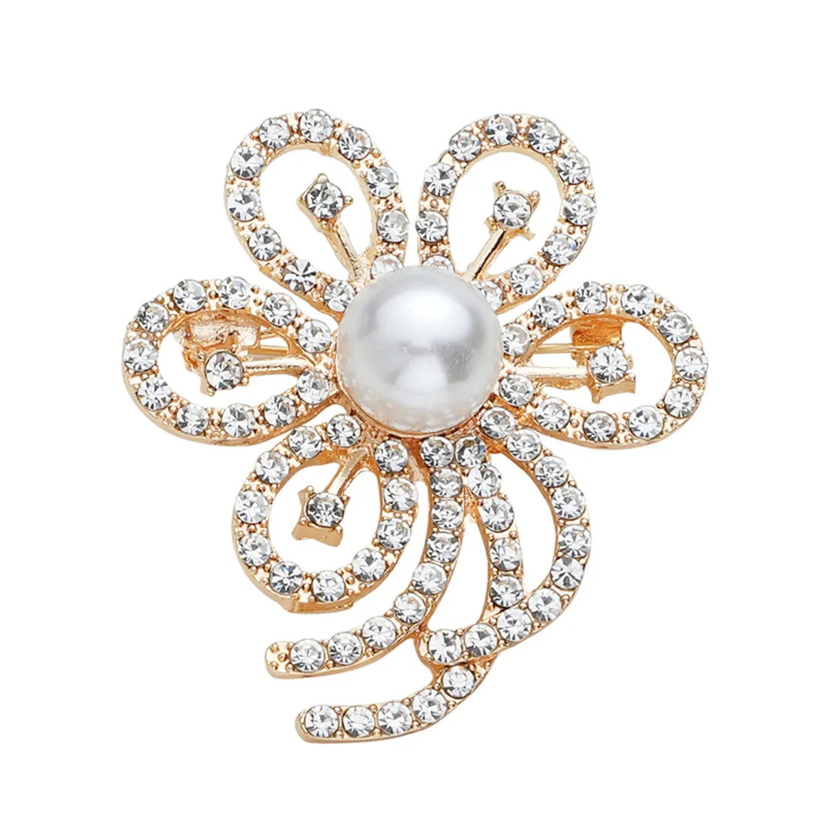 French Style Sweet Classic Style Flower Alloy Plating Hollow Out Inlay Artificial Rhinestones Artificial Pearls Artificial Diamond Women'S Corsage Brooches Collar Pin