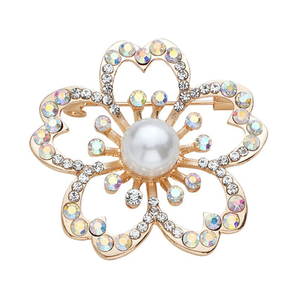 French Style Sweet Classic Style Flower Alloy Plating Hollow Out Inlay Artificial Rhinestones Artificial Pearls Artificial Diamond Women'S Corsage Brooches Collar Pin