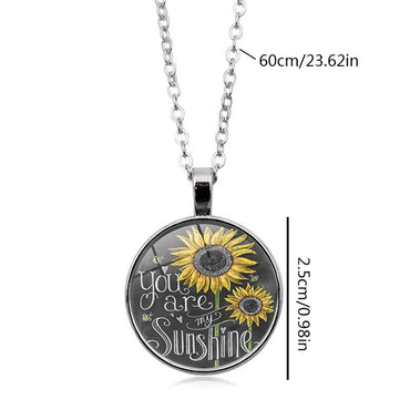 French Style Sweet Commute Sunflower Letter Alloy Plating Glass Silver Plated Unisex Pendant Necklace