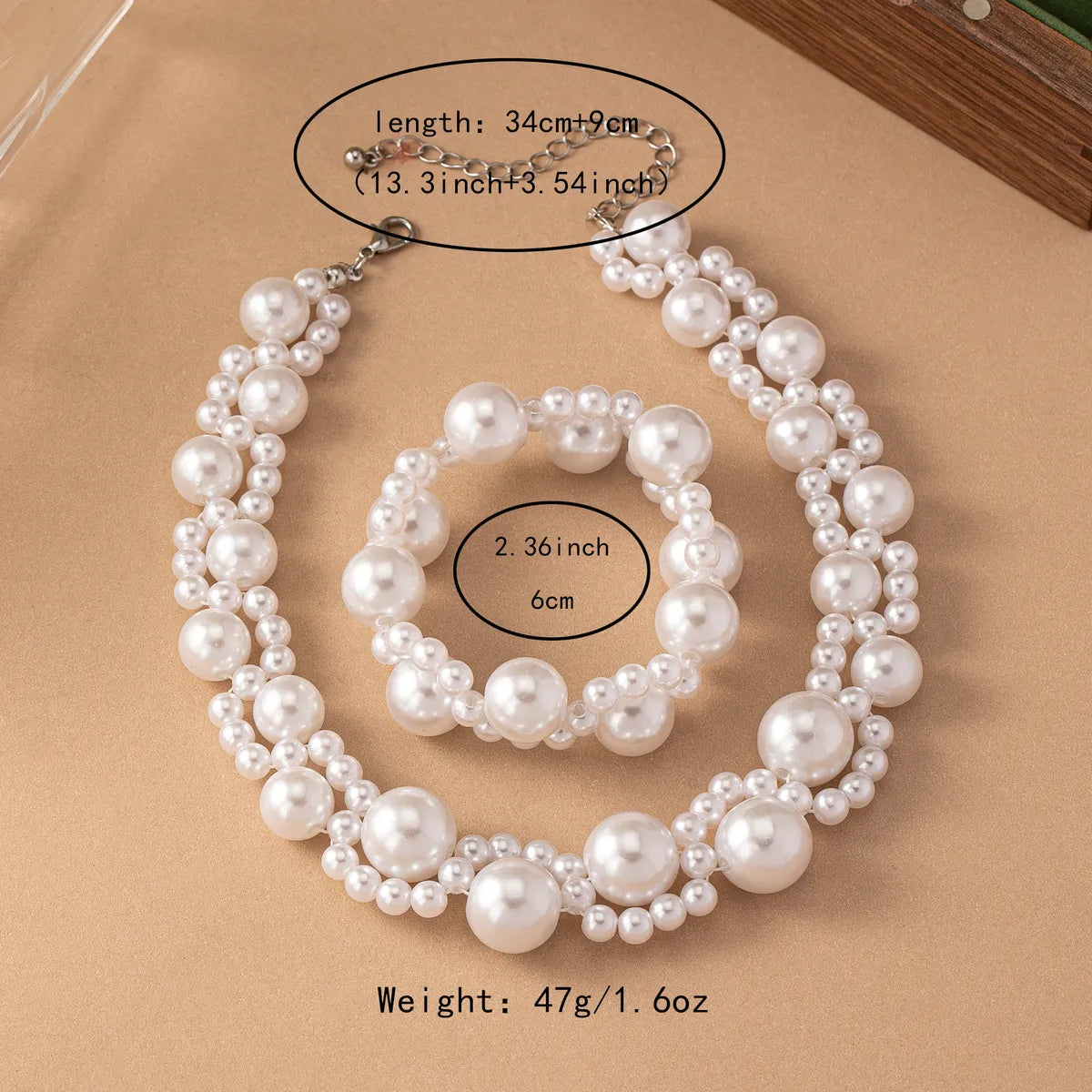 French Style Sweet Geometric Pearl Imitation Pearl Plastic Wholesale Bracelets Necklace Jewelry Set