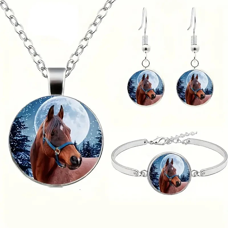 French Style Tropical Commute Horse Silver Plated Glass Alloy Wholesale Jewelry Set