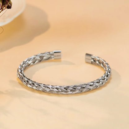 French Style Twist Stainless Steel Irregular Braid Cuff Bracelets