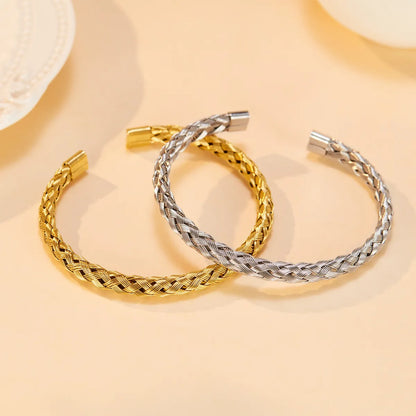 French Style Twist Stainless Steel Irregular Braid Cuff Bracelets