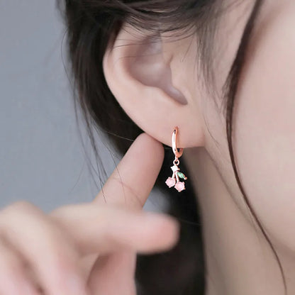 Fresh Forest Pink Cherry Sweet Fruit Ear Buckle Korean Copper Earrings