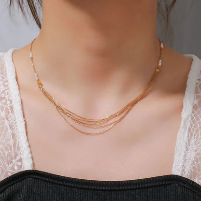 Freshwater Pearl Brass 18K Gold Plated Irregular Layered Necklaces