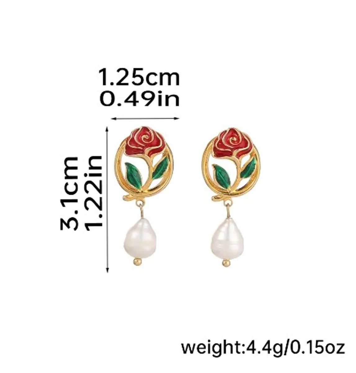 Freshwater Pearl Copper Elegant British Style Heart Shape Rose Enamel Plating Inlay Freshwater Pearl Drop Earrings