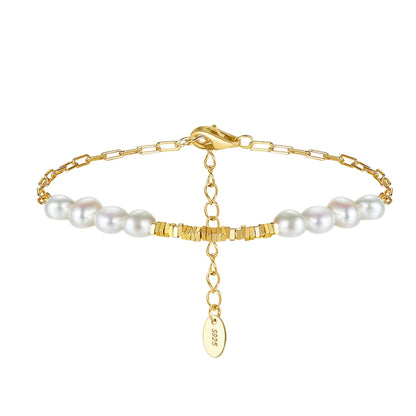 Freshwater Pearl Sterling Silver 14K Gold Plated Elegant Simple Style Beaded Plating Geometric Bracelets