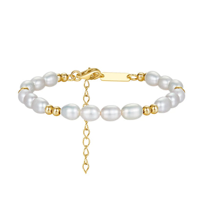 Freshwater Pearl Sterling Silver 14K Gold Plated Elegant Simple Style Beaded Plating Geometric Bracelets