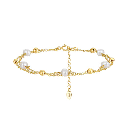 Freshwater Pearl Sterling Silver 14K Gold Plated Elegant Simple Style Beaded Plating Geometric Bracelets