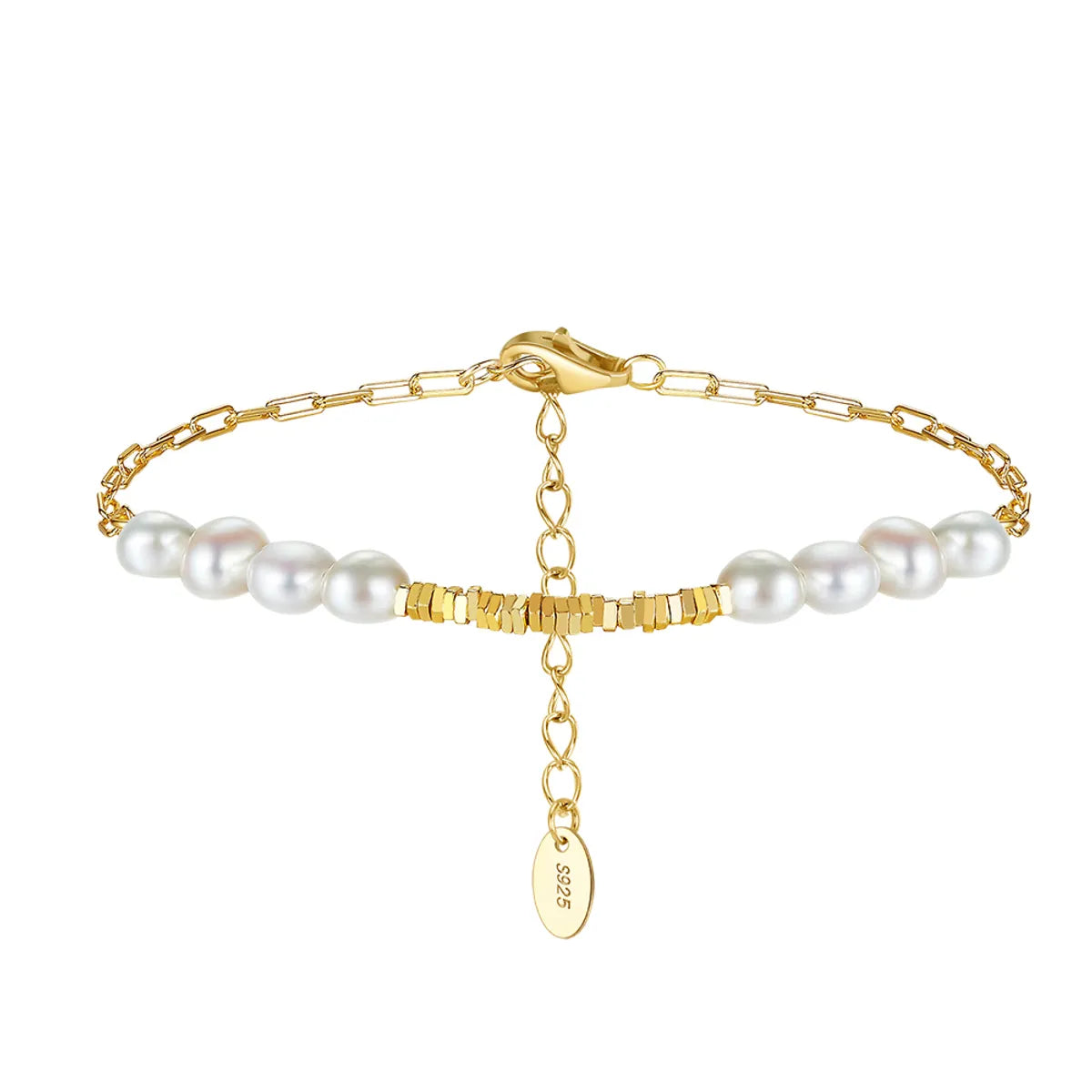 Freshwater Pearl Sterling Silver 14K Gold Plated Elegant Simple Style Beaded Plating Geometric Bracelets