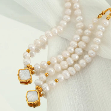 Freshwater Pearl White Shell Titanium Steel 18K Gold Plated Elegant Beaded Shell Bracelets