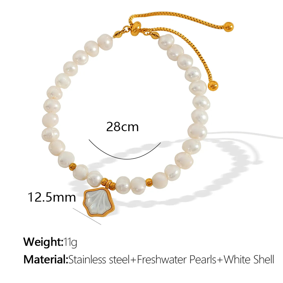 Freshwater Pearl White Shell Titanium Steel 18K Gold Plated Elegant Beaded Shell Bracelets