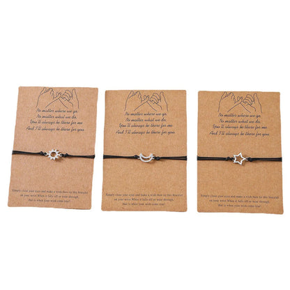 Friendship Card Europe And America Creative Sun Moon Star Alloy Braided Bracelet 3 Piece Set