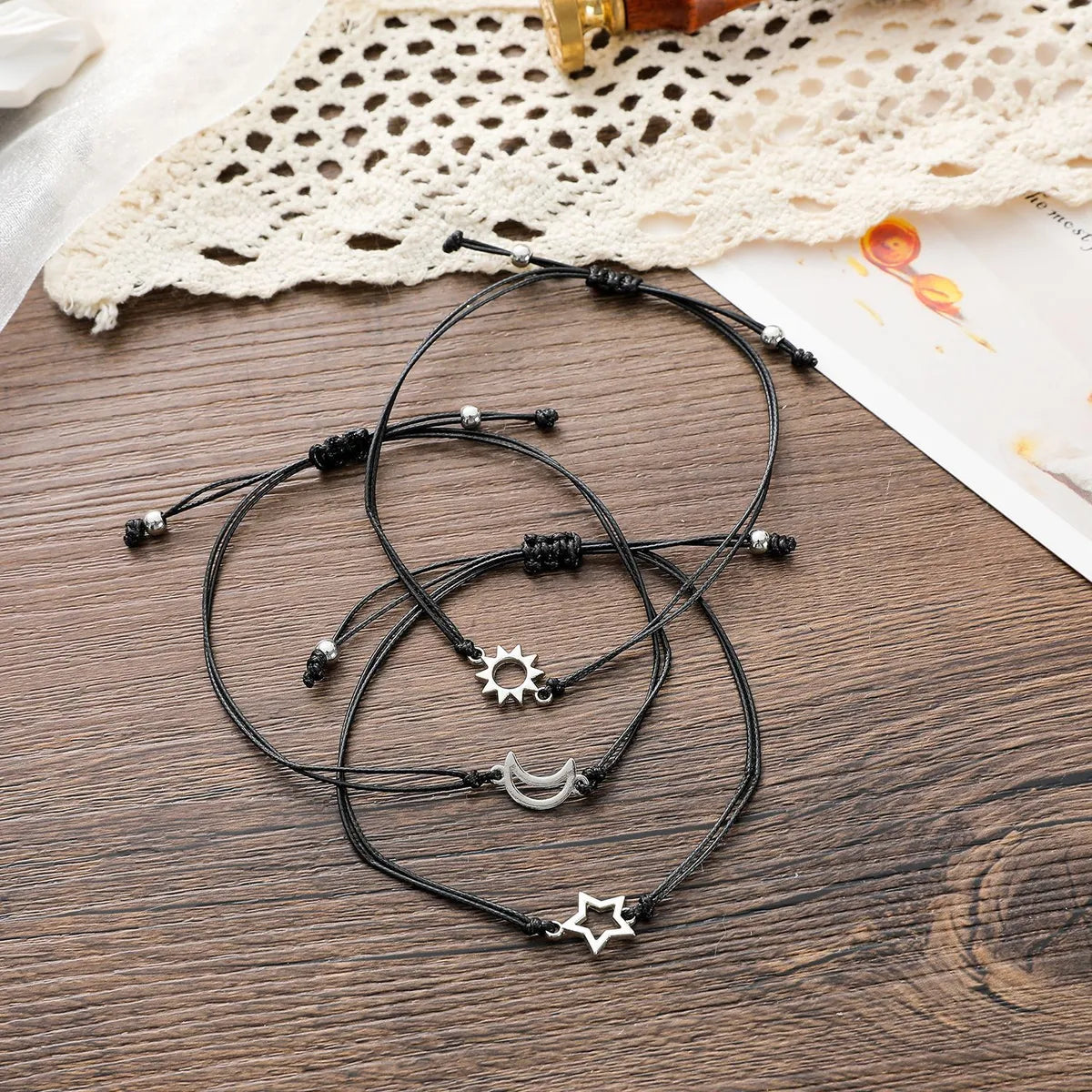 Friendship Card Europe And America Creative Sun Moon Star Alloy Braided Bracelet 3 Piece Set