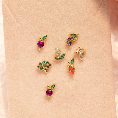 Fruit Vegetable Stud 18k Real Gold Color Zirconium Copper Earrings