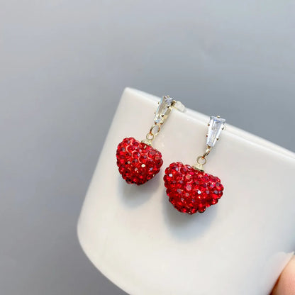 Full Diamond Red Heart Earrings