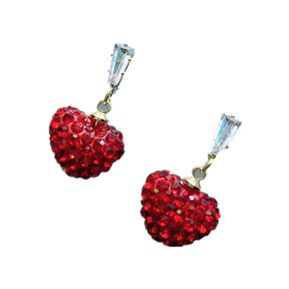 Full Diamond Red Heart Earrings