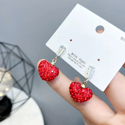 Full Diamond Red Heart Earrings