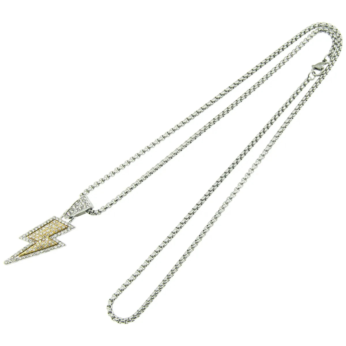 Full Rhinestone Two-tone Lightning Pendant Necklace Niche Long Sweater Chain