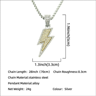 Full Rhinestone Two-tone Lightning Pendant Necklace Niche Long Sweater Chain