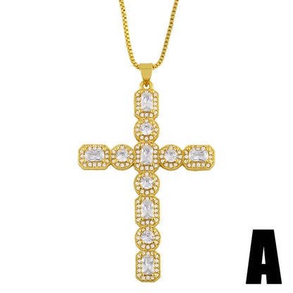 Full Zircon Cross Pendant Hipster Necklace