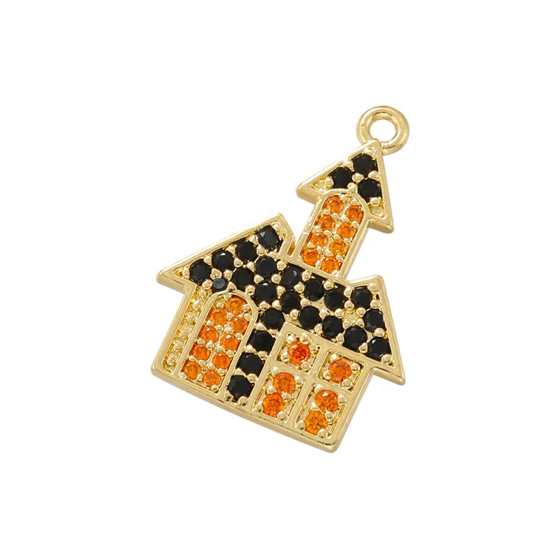 Funny Cool Style House Copper Plating Inlay Copper Zircon 18k Gold Plated Halloween Charms