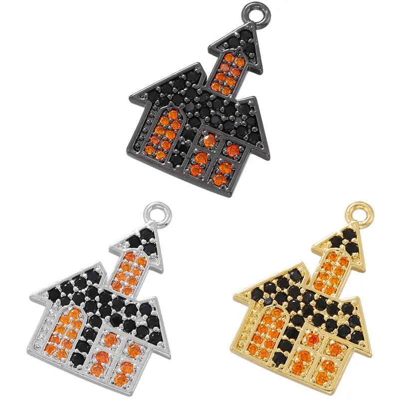 Funny Cool Style House Copper Plating Inlay Copper Zircon 18k Gold Plated Halloween Charms