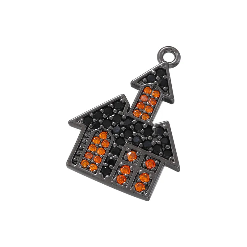 Funny Cool Style House Copper Plating Inlay Copper Zircon 18k Gold Plated Halloween Charms