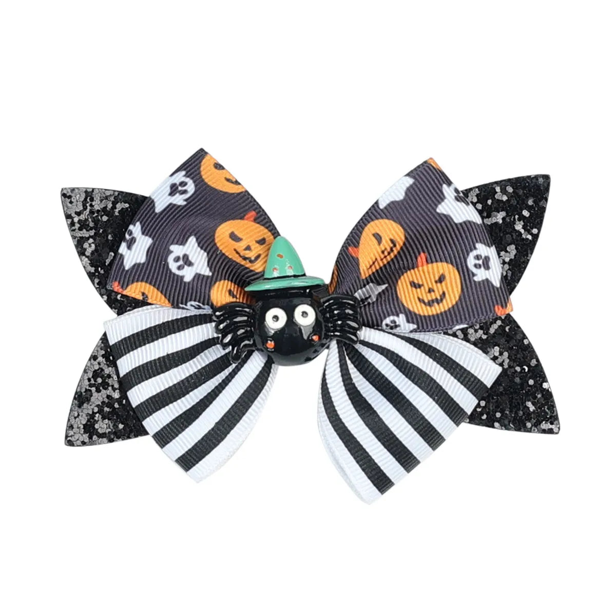 Kid'S Funny Halloween Pattern Pumpkin Bat Ribbon Sequins Bowknot Hair Clip